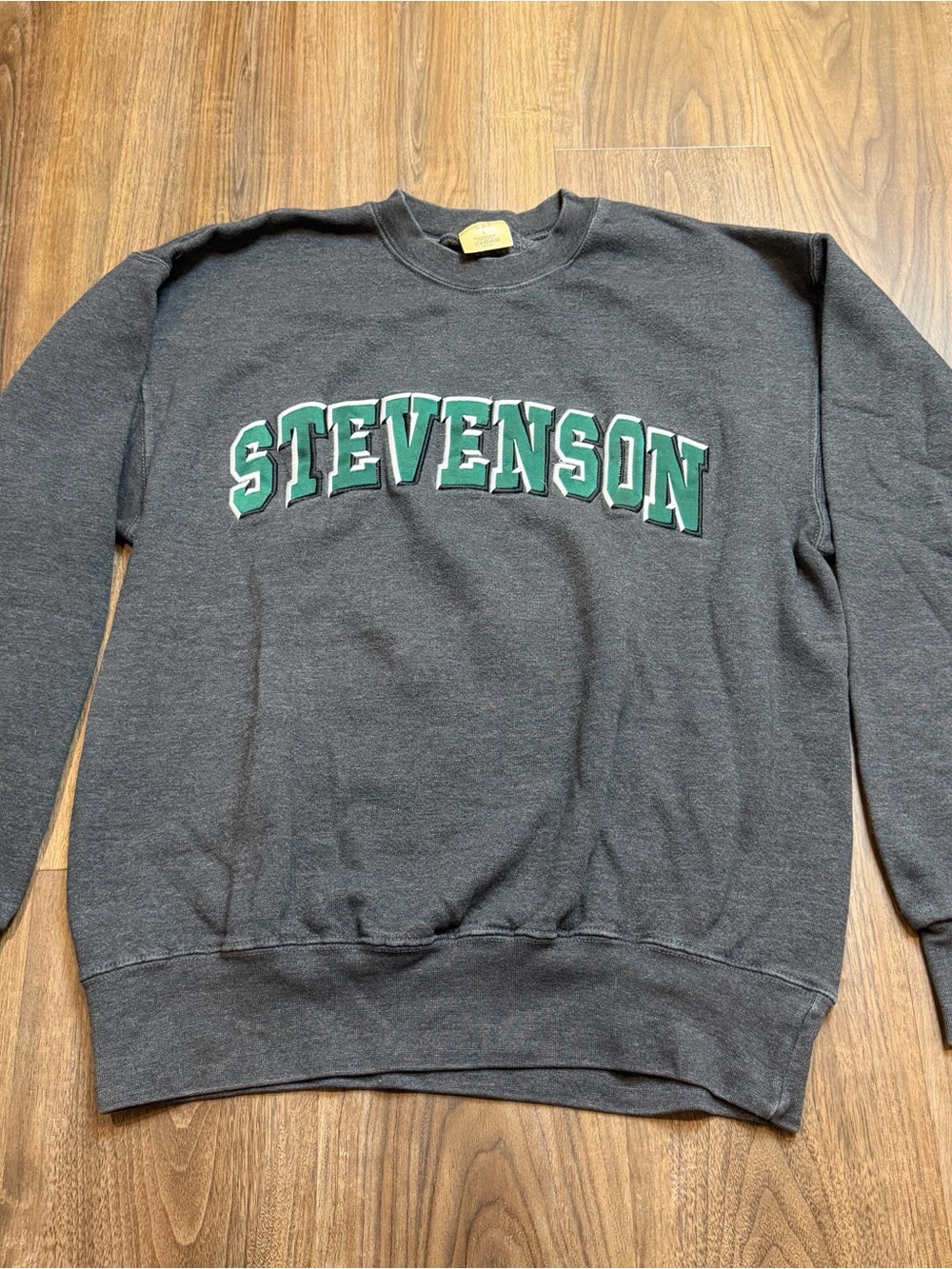 Stevenson University Charcoal Crewneck Sweatshirt Green Embroidered Lettering L